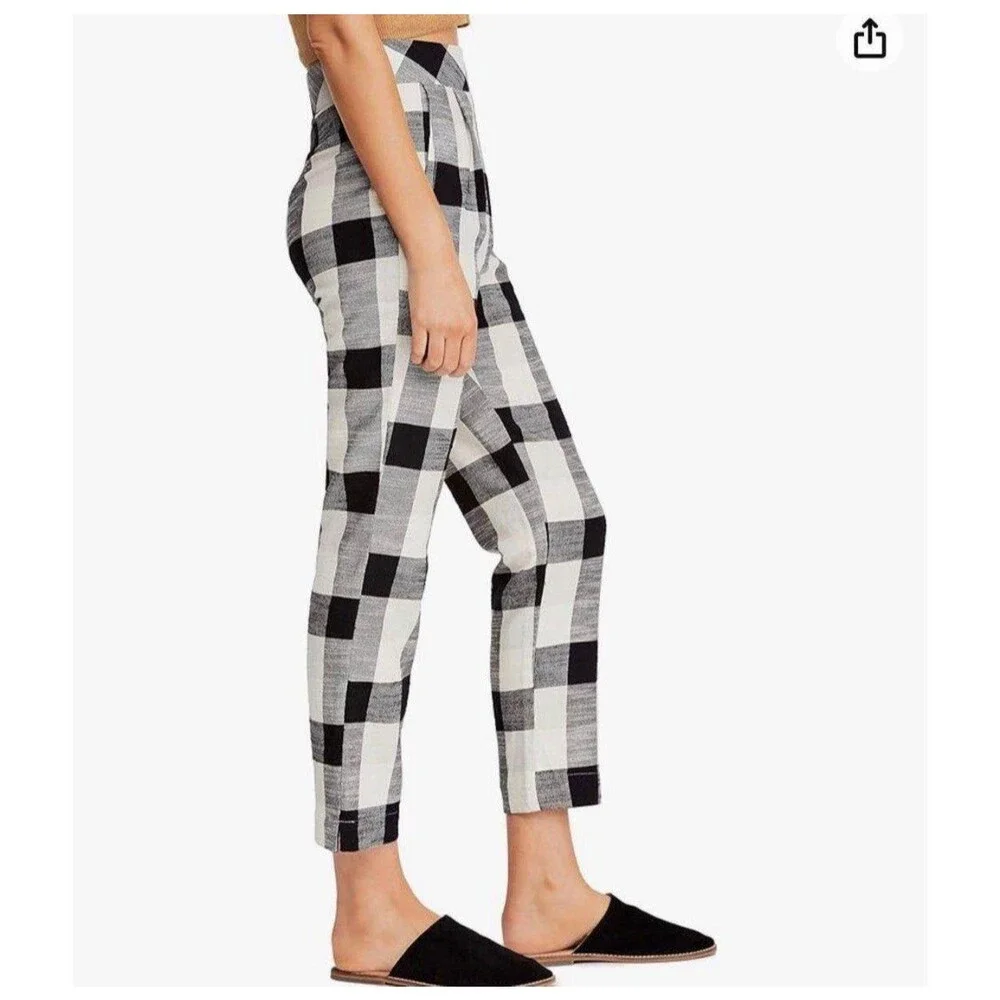 Free People Clear Skies Checkered Pants Sz. Medium Black & White